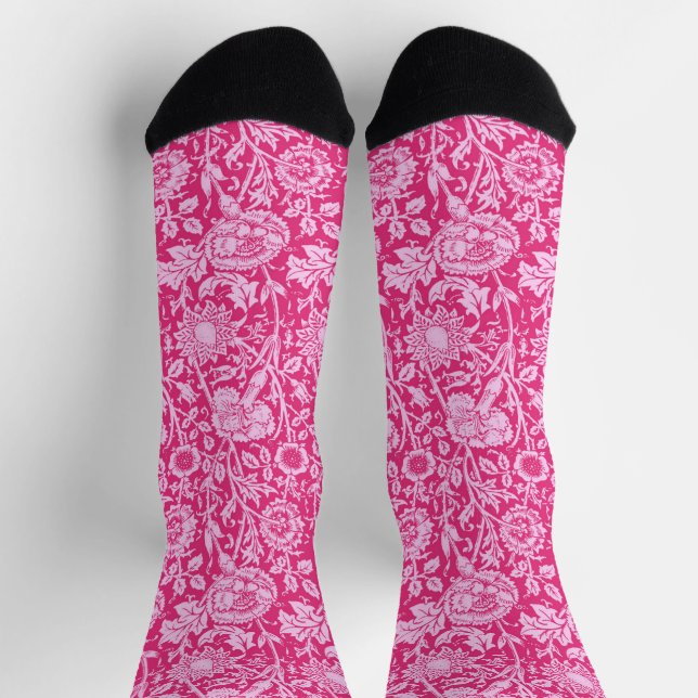 Art Nouveau Carnation Damask, Fuchsia Pink Socks (Top)