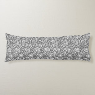 Art Nouveau Carnation Damask, Gray / Grey Body Pillow