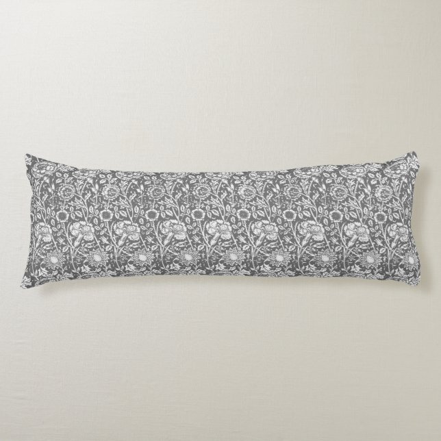 Art Nouveau Carnation Damask, Gray / Grey Body Pillow (Front)