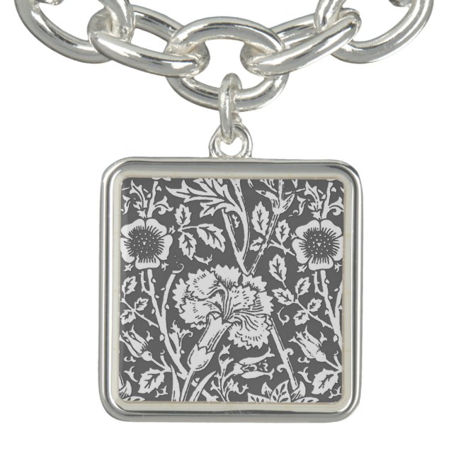 Art Nouveau Carnation Damask, Gray / Grey Charm Bracelet (Design)