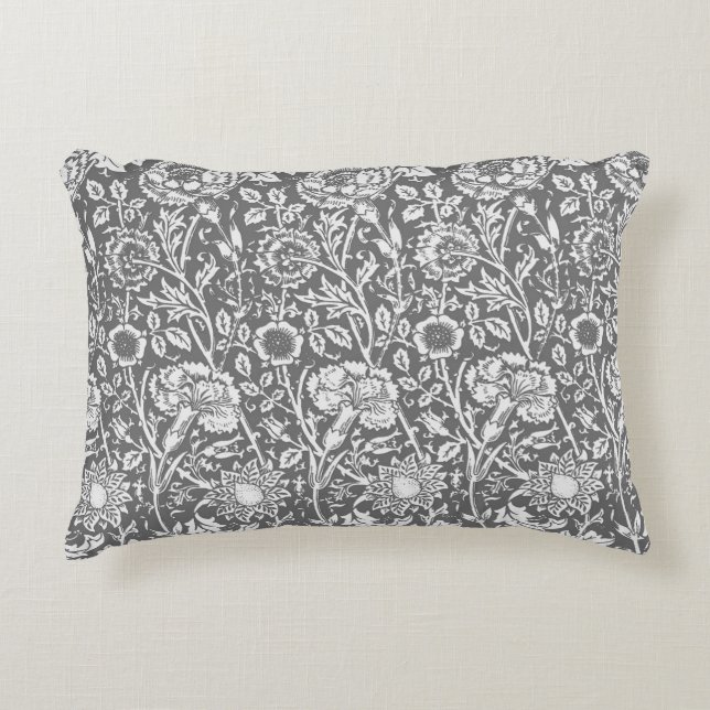 Art Nouveau Carnation Damask, Gray / Grey Decorative Pillow (Front)