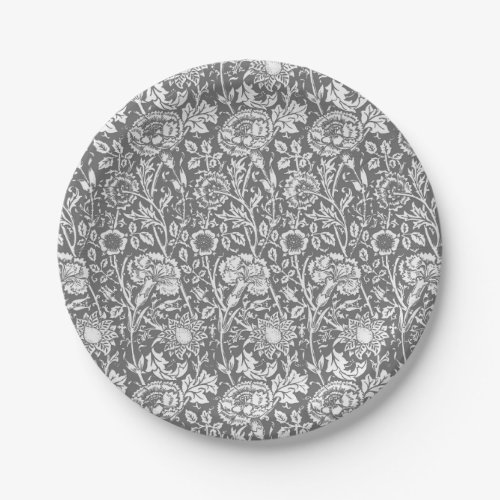 Art Nouveau Carnation Damask Gray  Grey Paper Plates