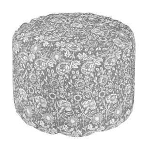 Art Nouveau Carnation Damask, Gray / Grey Pouf