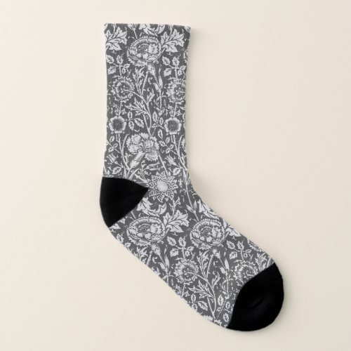 Art Nouveau Carnation Damask Gray  Grey Socks