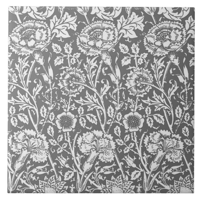 Art Nouveau Carnation Damask, Gray / Grey Tile (Front)