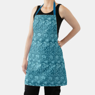 Art Nouveau Carnation Damask, Indigo and Sky Blue Apron