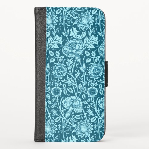 Art Nouveau Carnation Damask Indigo and Sky Blue  iPhone X Wallet Case