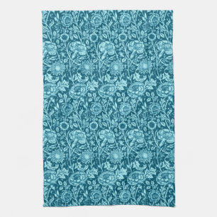 Art Nouveau Carnation Damask, Indigo and Sky Blue Kitchen Towel