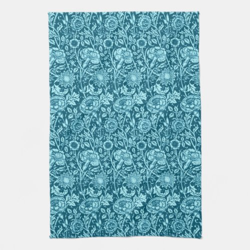 Art Nouveau Carnation Damask Indigo and Sky Blue  Kitchen Towel