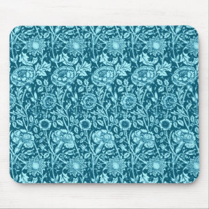 Art Nouveau Carnation Damask, Indigo and Sky Blue  Mouse Pad