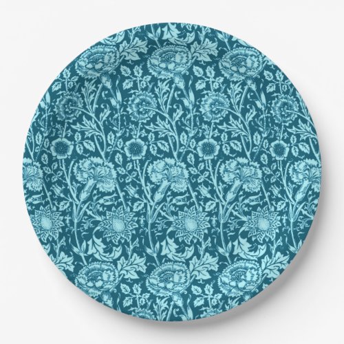 Art Nouveau Carnation Damask Indigo and Sky Blue  Paper Plates