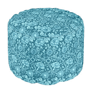 Art Nouveau Carnation Damask, Indigo and Sky Blue  Pouf