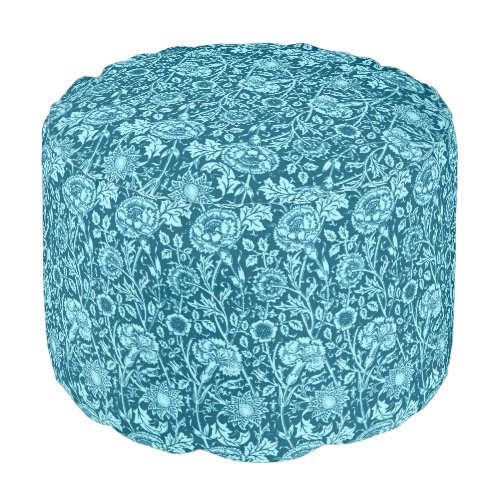 Art Nouveau Carnation Damask Indigo and Sky Blue  Pouf