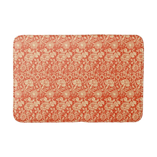 Art Nouveau Carnation Damask, Mandarin Orange Bathroom Mat (Front)