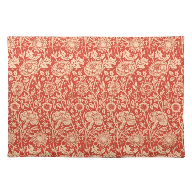 Art Nouveau Carnation Damask, Mandarin Orange Cloth Placemat (Front)