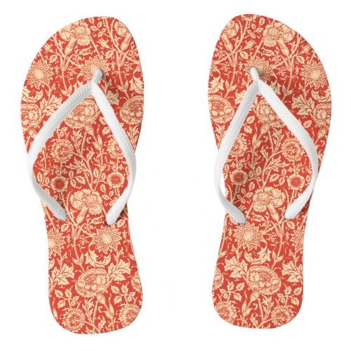 Art Nouveau Carnation Damask Mandarin Orange Flip Flops