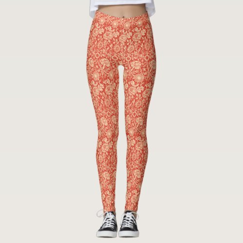 Art Nouveau Carnation Damask Mandarin Orange Leggings