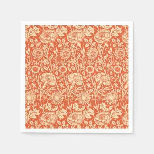 Art Nouveau Carnation Damask Mandarin Orange Paper Napkins