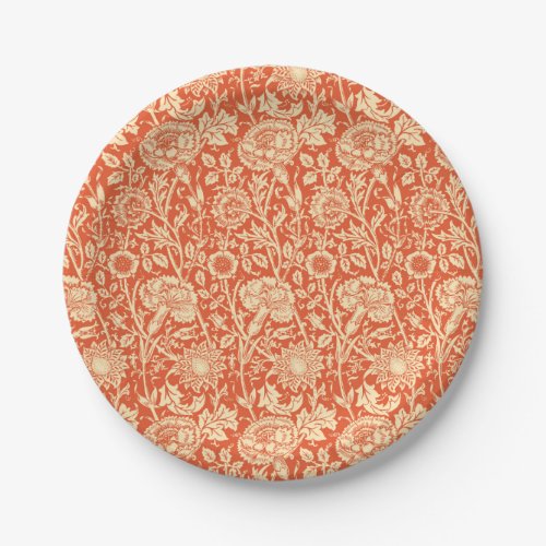 Art Nouveau Carnation Damask Mandarin Orange Paper Plates