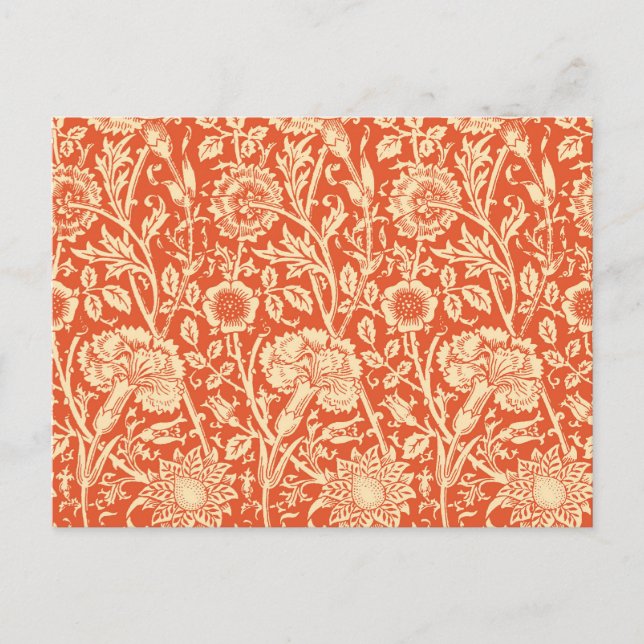 Art Nouveau Carnation Damask, Mandarin Orange Postcard (Front)