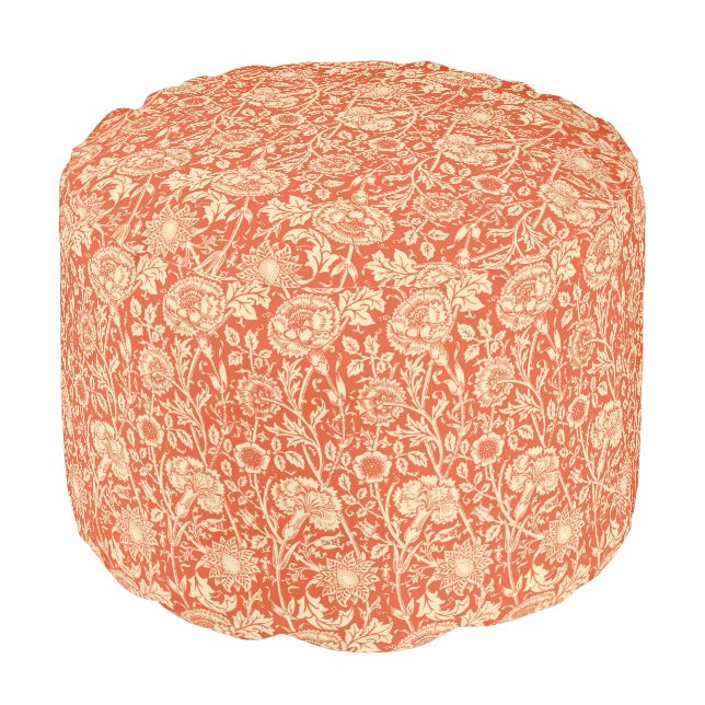 Art Nouveau Carnation Damask, Mandarin Orange Pouf (Angled Front)
