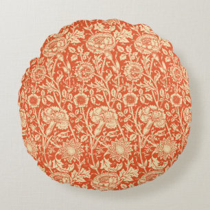 Art Nouveau Carnation Damask, Mandarin Orange Round Pillow