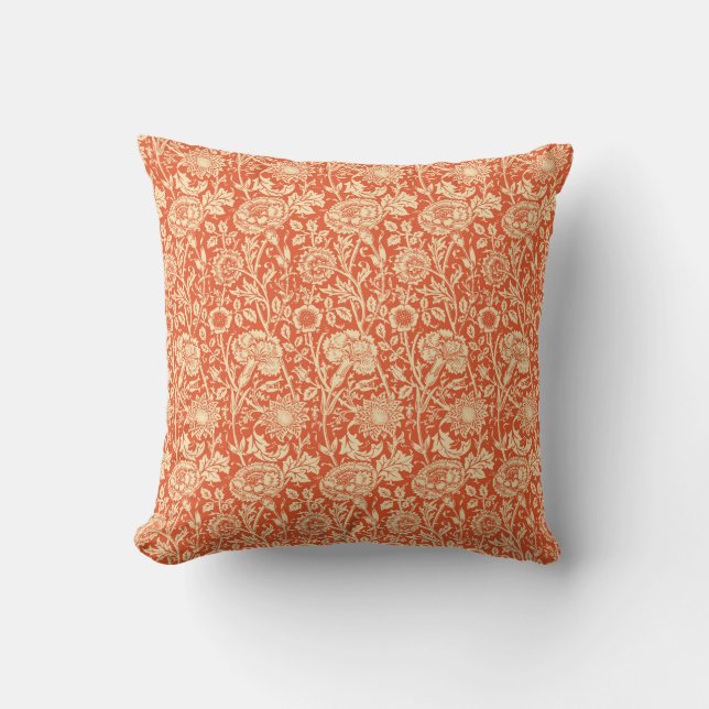 Art Nouveau Carnation Damask, Mandarin Orange Throw Pillow (Front)
