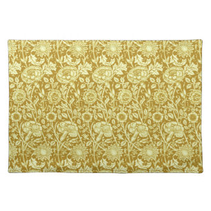 Art Nouveau Carnation Damask, Mustard and Yellow Cloth Placemat