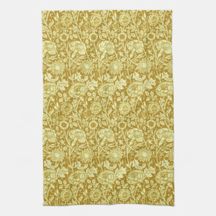 Art Nouveau Carnation Damask, Mustard and Yellow Kitchen Towel