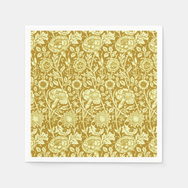 Art Nouveau Carnation Damask, Mustard and Yellow  Napkins (Front)