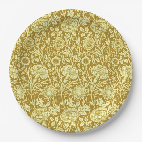 Art Nouveau Carnation Damask Mustard and Yellow  Paper Plates