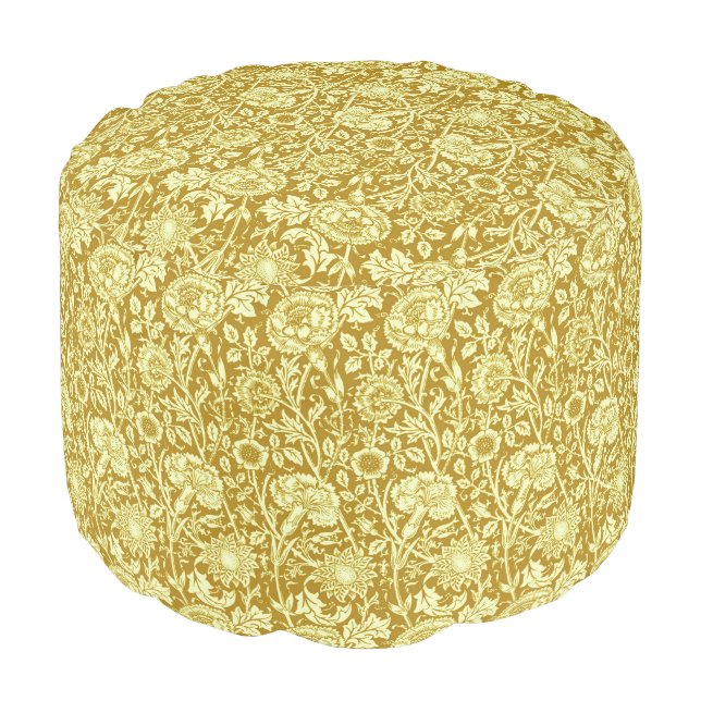 Art Nouveau Carnation Damask, Mustard and Yellow  Pouf (Angled Front)
