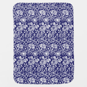 Art Nouveau Carnation Damask, Navy and White Baby Blanket
