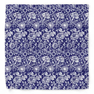 Art Nouveau Carnation Damask, Navy and White Bandana