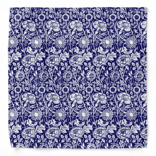 Art Nouveau Carnation Damask Navy and White Bandana