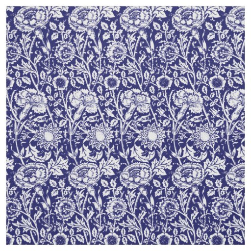 Art Nouveau Carnation Damask, Navy and White Fabric
