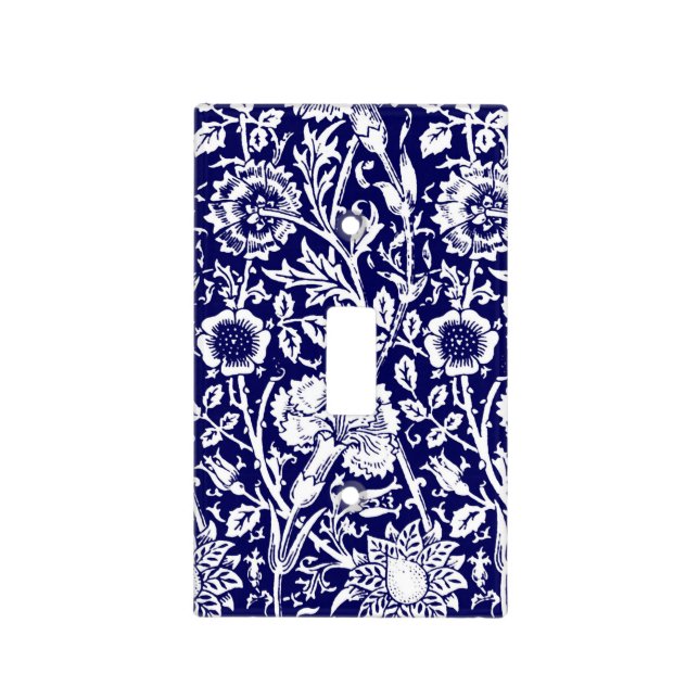 Art Nouveau Carnation Damask, Navy and White Light Switch Cover (Front)