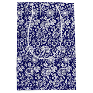 Art Nouveau Carnation Damask, Navy and White Medium Gift Bag