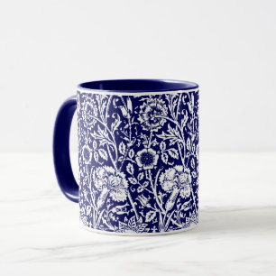 Art Nouveau Carnation Damask, Navy and White Mug