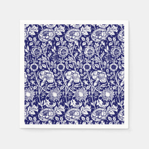 Art Nouveau Carnation Damask, Navy and White Napkins