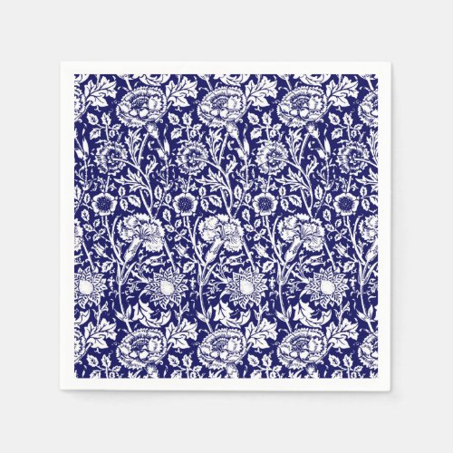 Art Nouveau Carnation Damask Navy and White Napkins