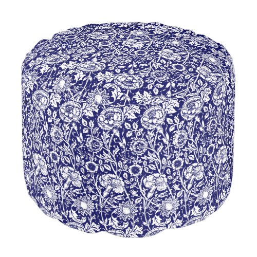 Art Nouveau Carnation Damask Navy and White Pouf