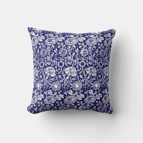 Art Nouveau Carnation Damask Navy and White Throw Pillow