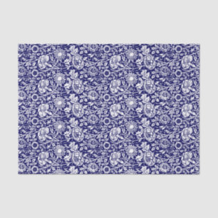 Art Nouveau Carnation Damask, Navy and White Tissue Paper