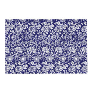 Art Nouveau Carnation Damask, Navy Blue and White Placemat