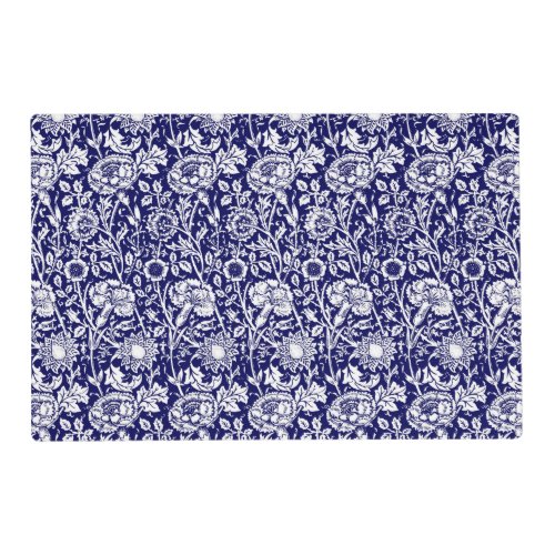 Art Nouveau Carnation Damask Navy Blue and White Placemat