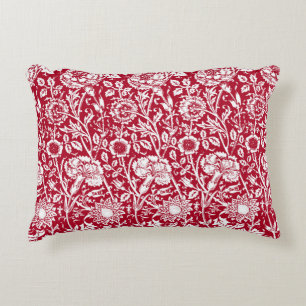 Art Nouveau Carnation Damask, Red and White Accent Pillow