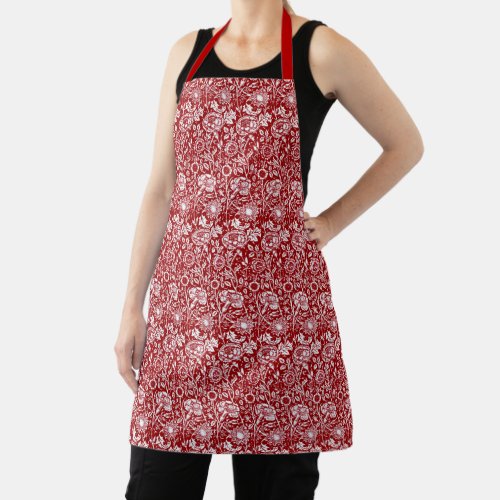 Art Nouveau Carnation Damask Red and White Apron