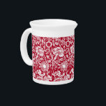 Art Nouveau Carnation Damask, Red and White Beverage Pitcher<br><div class="desc">Art Nouveau pattern based on a vintage William Morris floral damask wallpaper pattern,  digitally enhanced and colored in white on a deep Chinese red background</div>