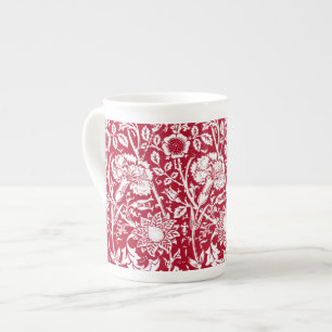 Art Nouveau Carnation Damask, Red and White Bone China Mug
